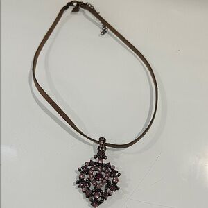 Vintage pink rhinestone heart pendant elegant Brown and Purple Pendant Necklace